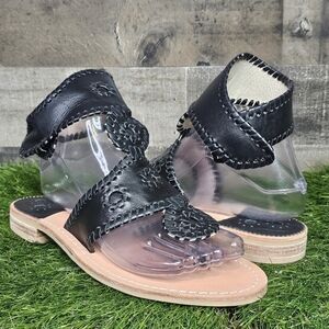 New Jack Rogers Flat Ankle Strap Black Sandals 6.0